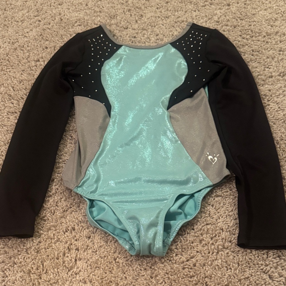 Justice Aqua and Black Kids Leotard